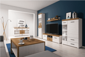 Living Room Furniture Falco Wall Unit Set Oak/ White - Oak And White Living Room Furniture, HD Png Download PNG image with transparent background