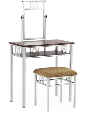 Modern Metal Dressing Table With Stool PNG Image