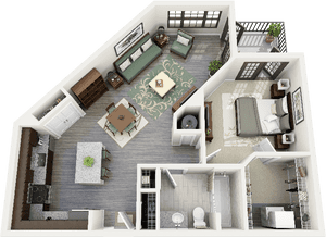 Modern One Bedroom Apartment Layout PNG image with transparent background