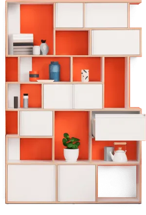 Modern Orange Bookshelf Design PNG Image