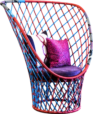 Modern Redand Blue Woven Chair PNG Image