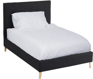 Modern Single Bed Black Frame White Bedding PNG Image