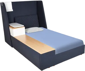 Modern Single Bed With Headboardand Side Table PNG Image