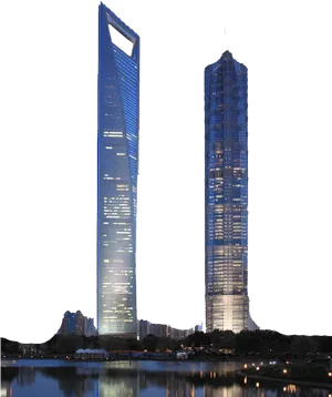 Modern Skyscrapers Night View PNG Image