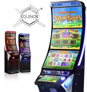 Modern Slot Machines Display Equinox Brand PNG Image