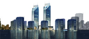 Modern Waterfront Skyscrapers Night View PNG