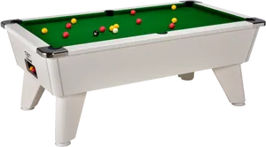 Modern White Pool Table With Balls Set Up PNG Image