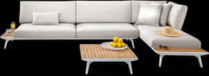 Modern White Sectional Sofaand Coffee Tables PNG image with transparent background