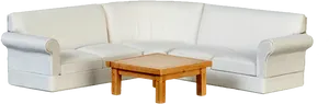 Modern White Sofaand Wooden Coffee Table PNG Image