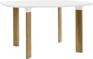 Modern White Top Wooden Legs Table PNG Image