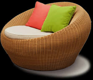 Modern Wicker Armchairwith Cushions PNG image with transparent background