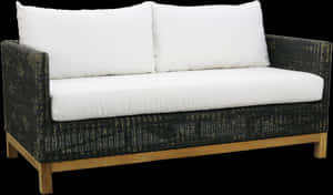 Modern Wicker Love Seat With White Cushions PNG image with transparent background