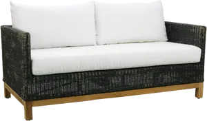 Modern Wicker Love Seat With White Cushions PNG Image