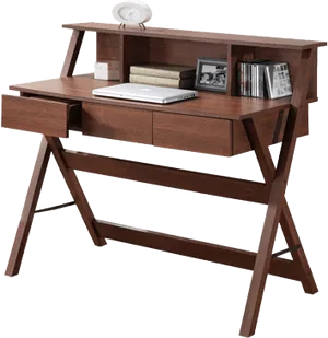 Modern Wooden Desk Setup PNG Image