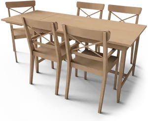 Modern Wooden Dining Table Set PNG Image