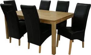 Modern Wooden Dining Tablewith Black Chairs.png PNG Image