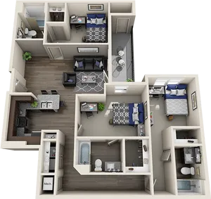 Modern2 Bedroom Apartment Layout PNG Image