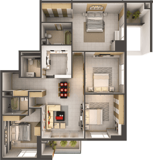 Modern3 D Apartment Floor Plan PNG image with transparent background