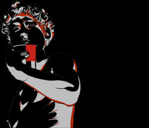 Modernized Classical Statuewith Coffee Cup PNG image with transparent background