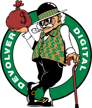 Opreem Devolver Tshirt Illustration - Boston Celtics Logo Parody PNG image with transparent background