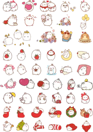 Molang Character Expressions Pattern PNG Image