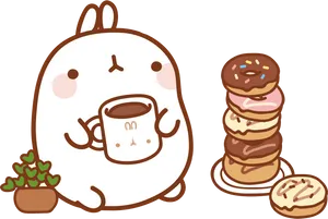 Molang Coffeeand Donuts PNG Image