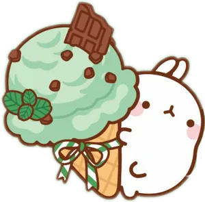 Molang Ice Cream Cone Cute PNG Image