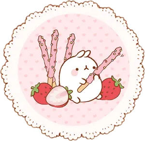 Molang Strawberry Pocky Treat PNG Image