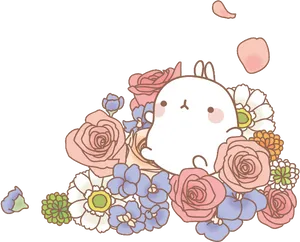 Molang Surroundedby Flowers PNG Image