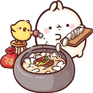 Molangand Piu Piu Enjoying Hotpot PNG Image