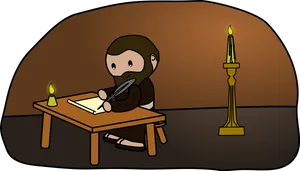 Monk Writingby Candlelight PNG Image