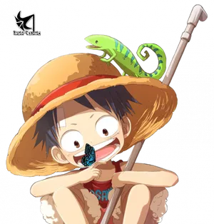 Monkey D Luffy Chameleon Friendship PNG Image