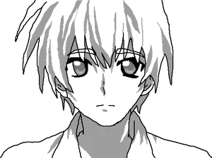 Monochrome Anime Boy Portrait PNG Image