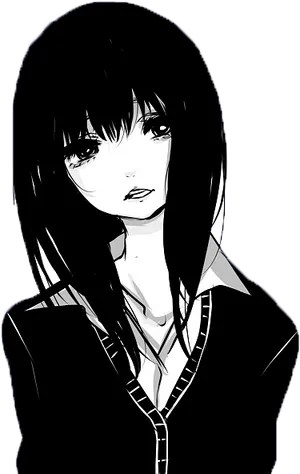 Monochrome_ Anime_ Girl_ Portrait PNG Image