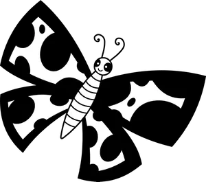 Monochrome Cartoon Butterfly PNG Image