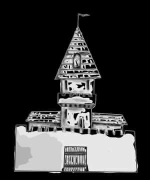 Monochrome Castle Illustration PNG image with transparent background