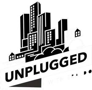 Monochrome Cityscape Unplugged Logo PNG Image