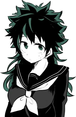 Monochrome Deku Portrait PNG Image