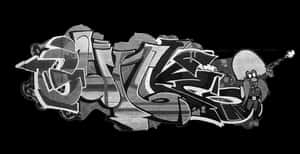 Monochrome_ Graffiti_ Art_with_ Cartoon_ Character PNG with transparent background