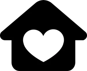 Monochrome Heart Home Icon PNG Image