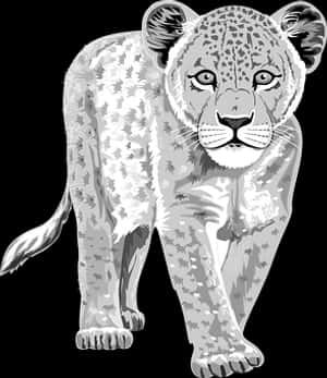 Monochrome Leopard Illustration PNG image with transparent background