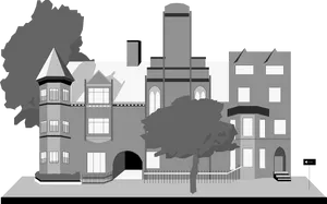 Monochrome School Building Illustration PNG Image