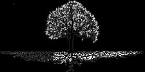 Monochrome_ Tree_ Silhouette_with_ Reflections PNG
