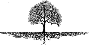 Monochrome_ Tree_ Silhouette_with_ Reflections PNG Image