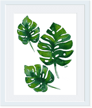 Monstera Leaves Watercolor Art PNG image with transparent background