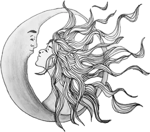 Moon_and_ Woman_ Artistic_ Sketch PNG Image