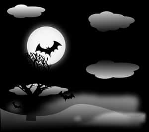 Moonlit Bats Silhouette PNG image with transparent background