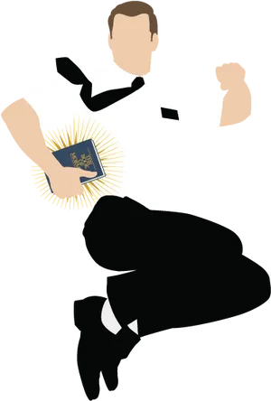 Mormon Missionary Jumpingwith Bookof Mormon PNG Image