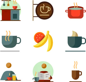 Morning Breakfast Icons Set PNG Image