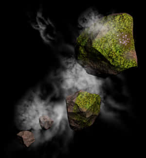 Mossy Rocks Floatingin Mist PNG image with transparent background